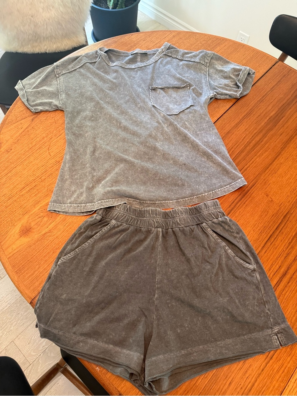 Washed Gray Short Sleeve Pocket Tee and short set by Timber + Grey